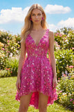 Vestido de bienvenida a casa con cuentas florales fucsia brillante con cuentas alta y baja A