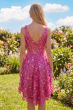 Vestido de bienvenida a casa con cuentas florales fucsia brillante con cuentas alta y baja A