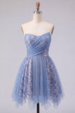 Corsé corsé fruncido gris azul brillante con vestido de encaje