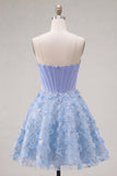 Vestido corsé corto corsé floral con cuentas y filetes azul brillante Línea A