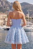 Vestido corsé corto corsé floral con cuentas y filetes azul brillante Línea A