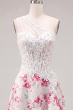 Vestido de bienvenida corto corto corsé de forma de flor fucsia blanca fucsia en forma de línea A con volantes