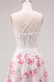 Vestido de bienvenida corto corto corsé de forma de flor fucsia blanca fucsia en forma de línea A con volantes