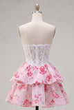 Vestido corto corto de bienvenida cortos de A Flor fucsia blanca sin tirantes A Line
