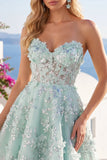 Vestido de bienvenida con corsé floral de menta A-Line