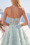 Vestido de bienvenida con corsé floral de menta A-Line