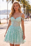 Vestido de bienvenida a casa con cuentas y corsé floral A-Line Mint