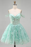 Vestido de bienvenida a casa con cuentas y corsé floral A-Line Mint