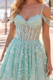 Vestido de bienvenida a casa con cuentas y corsé floral A-Line Mint