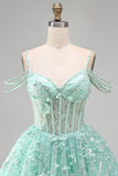 Vestido de bienvenida a casa con cuentas y corsé floral A-Line Mint
