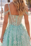 Vestido de bienvenida a casa con cuentas y corsé floral A-Line Mint