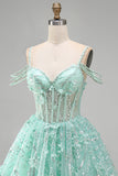 Vestido de bienvenida a casa con cuentas y corsé floral A-Line Mint