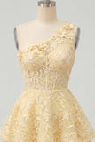 Corsé de un hombro amarillo mantequilla Vestido floral floral de bienvenida