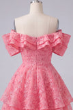 Vestido de bienvenida rosa brillante rosa brillante con volantes y volantes en forma de A con hombros
