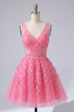 Vestido de Bienvenida a la Escuela Rosa A, floral de escote en pico y tul