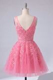 Vestido de Bienvenida a la Escuela Rosa A, floral de escote en pico y tul