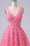 Vestido de Bienvenida a la Escuela Rosa A, floral de escote en pico y tul