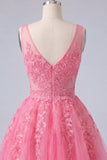 Vestido de Bienvenida a la Escuela Rosa A, floral de escote en pico y tul