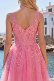 Vestido de Bienvenida a la Escuela Rosa A, floral de escote en pico y tul