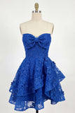 Vestido de bienvenida de fin de curso azul azul A-Line Floral con cuentas y corsé de cuentas