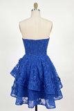 Vestido de bienvenida de fin de curso azul azul A-Line Floral con cuentas y corsé de cuentas