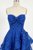 Vestido de bienvenida de fin de curso azul azul A-Line Floral con cuentas y corsé de cuentas