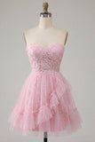 Vestido de bienvenida rosa rosa con volantes de bienvenida