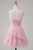 Vestido de bienvenida rosa rosa con volantes de bienvenida