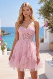 Vestido de bienvenida rosa rosa con volantes de bienvenida