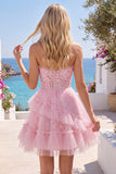 Vestido de bienvenida rosa rosa con volantes de bienvenida