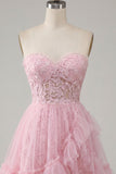 Vestido de bienvenida rosa rosa con volantes de bienvenida