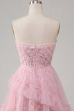 Vestido de bienvenida rosa rosa con volantes de bienvenida