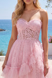 Vestido de bienvenida rosa rosa con volantes de bienvenida