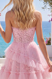 Vestido de bienvenida rosa rosa con volantes de bienvenida