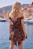 Vestido de bienvenida floral Jacquard negro de línea A con lazo