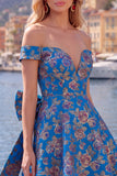 Vestido de bienvenida floral Jacquard negro de línea A con lazo