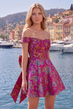 Vestido de bienvenida floral Jacquard negro de línea A con lazo