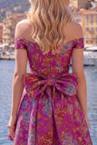 Vestido de bienvenida floral Jacquard negro de línea A con lazo