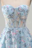 Green Sweetheart Sheer Corset A-Line Floral Homecoming Dress with Appliques