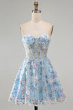 Green Sweetheart Sheer Corset A-Line Floral Homecoming Dress with Appliques
