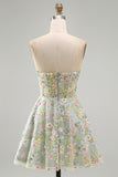 Green Sweetheart Sheer Corset A-Line Floral Homecoming Dress with Appliques