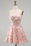 Green Sweetheart Sheer Corset A-Line Floral Homecoming Dress with Appliques