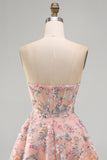 Green Sweetheart Sheer Corset A-Line Floral Homecoming Dress with Appliques