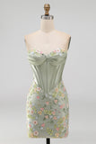 Vestido de bienvenida floral bodycon corsé rosa Sweetheart con aplicaciones