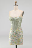 Vestido de bienvenida floral bodycon corsé rosa Sweetheart con aplicaciones