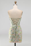 Vestido de bienvenida floral bodycon corsé rosa Sweetheart con aplicaciones