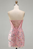 Vestido de bienvenida floral bodycon corsé rosa Sweetheart con aplicaciones
