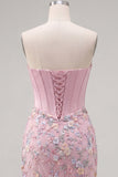 Vestido de bienvenida floral bodycon corsé rosa Sweetheart con aplicaciones