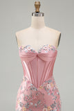 Vestido de bienvenida floral bodycon corsé rosa Sweetheart con aplicaciones