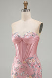 Vestido de bienvenida floral bodycon corsé rosa Sweetheart con aplicaciones